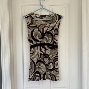 Y2K Tie-Back V-Neck Sleeveless Geometric Swirl Print Blouse
